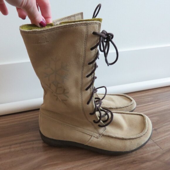 VAGABOND Cream Suede Leather Lace Up Snowflake Moccasin Winter Boots Size 6.5 - Picture 2 of 16